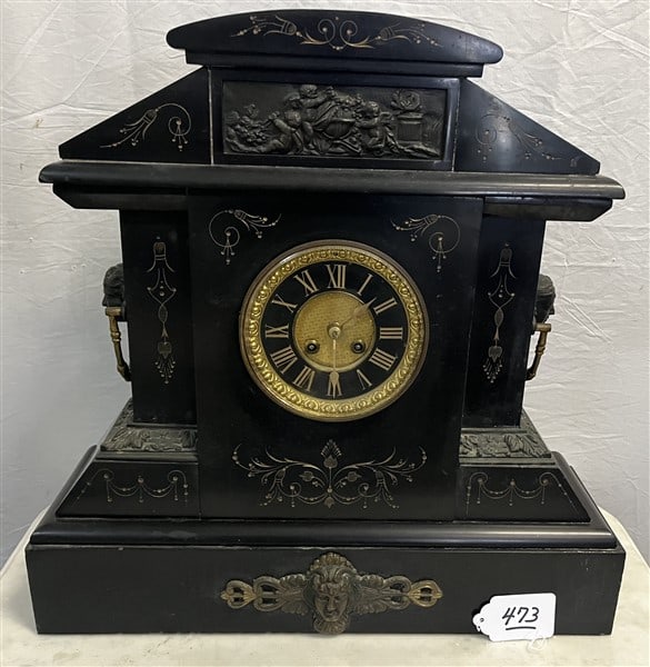 20" Incised Bronze Mounted Mantle Clock (1 of 3)