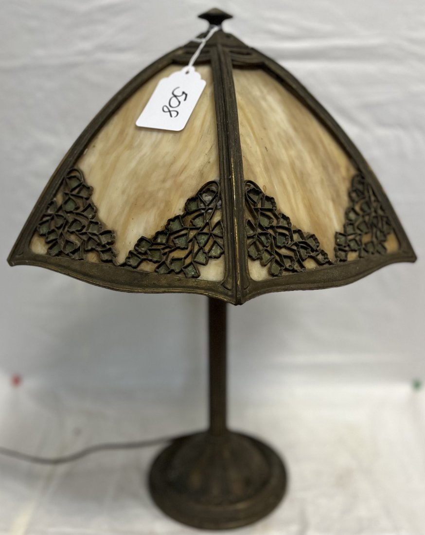 Antique 21" Panel Lamp with Caramel Glass (1 of 5)