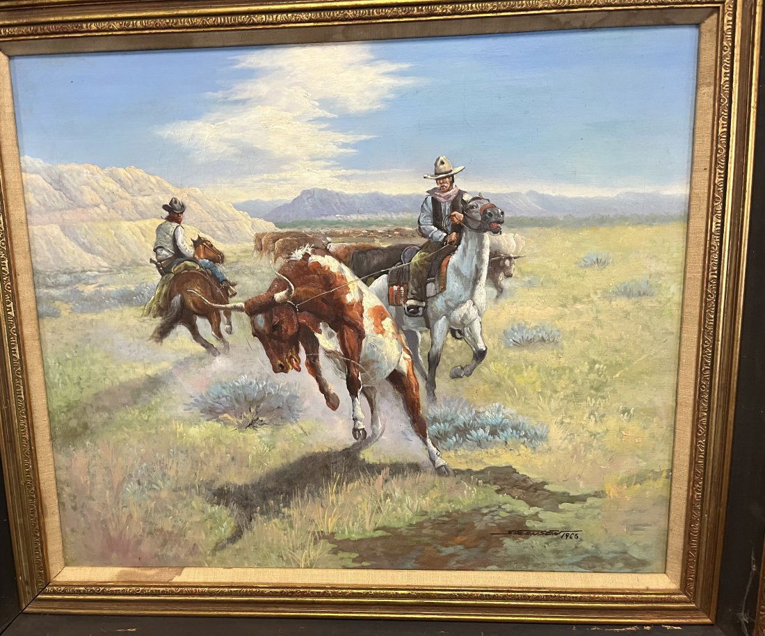 Sgnd O/C Western Scene dated 1966 26 x 30 (1 of 4)