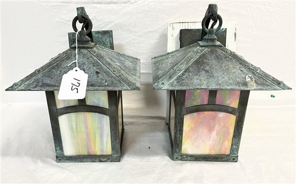 Pr of Copper Arts and Crafts Style Lanterns (1 of 1)