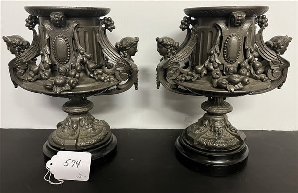 2 White Metal 10 1/2" Figural Urns (1 of 6)