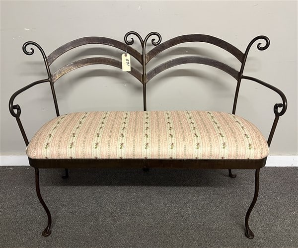 48" Lovely Iron Bench with Damask Cushion: 48" Lovely Iron Bench with Damask Cushion
