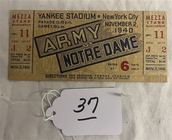 1940 "Army Notre Dame" Yankee Stadium Game Ticket: 1940 "Army Notre Dame" Yankee Stadium Game Ticket