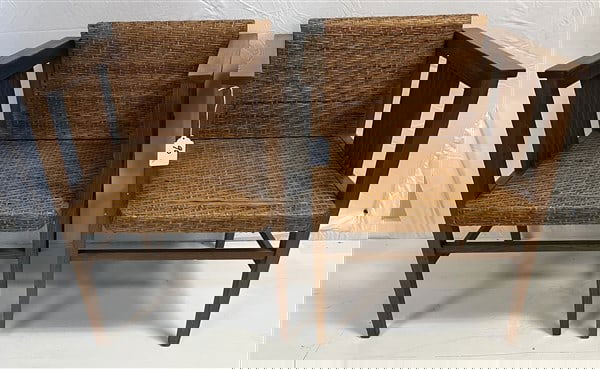 Hans Vollmer Set of 4 Elm Wood and Cane (Original) Arm Chairs ca. 1905/10: Hans Vollmer Set of 4 Elm Wood and Cane (Original) Arm Chairs ca. 1905/10 - Made by Prag-Rudniker Korbwarenfabrik, Vienna - all in original condition