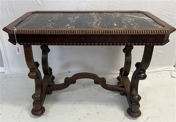 42" Victorian Center Table with Black Marble Top 30"h: 42" Victorian Center Table with Black Marble Top 30"h