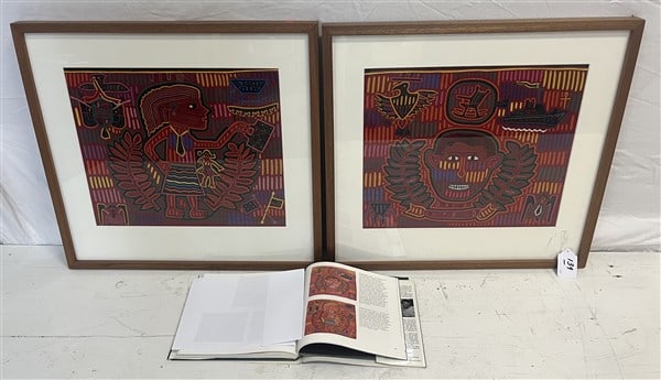 Cuna Indians - San Blas Islands, Panama - JFK & Jackie - Vintage "Mola" Cloth Panel: Cuna Indians - San Blas Islands, Panama - JFK & Jackie - Vintage "Mola" Cloth Panel - Prov: Collection of Ann Parker & Avon Neal - 24" x 26"