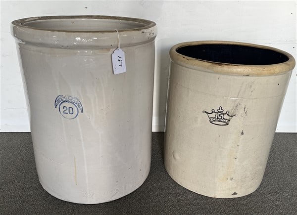 2 Country Store Stoneware Pickle Jars: 2 Country Store Stoneware Pickle Jars