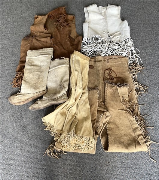 5 Pc. lot of Leather and Hide Native American Clothes: 5 Pc. lot of Leather and Hide Native American Clothes