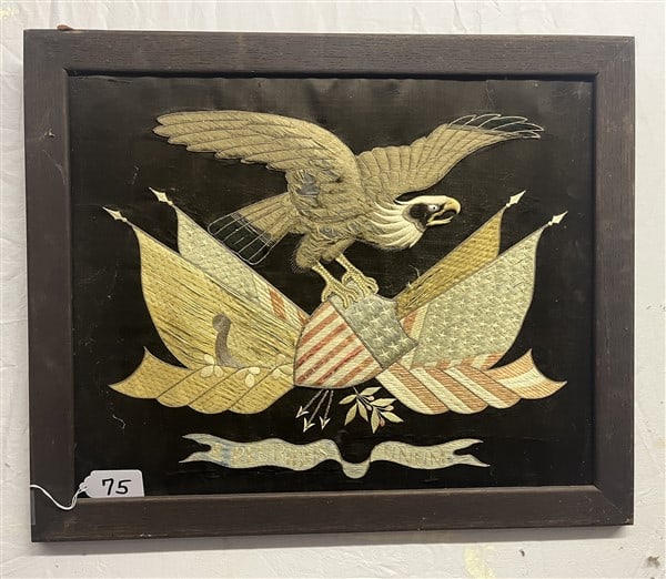 Framed Patriotic Needlework in Silk 24 x 28 (1 of 3)