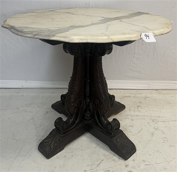Carved Dolphin Base Table with Marble Top (1 of 3)