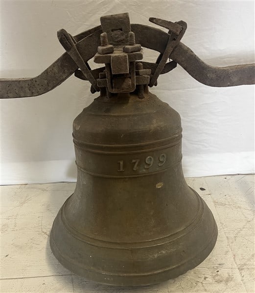 Rare 18th Cent Bronze Bell dated 1799 Original iron Work (1 of 3)