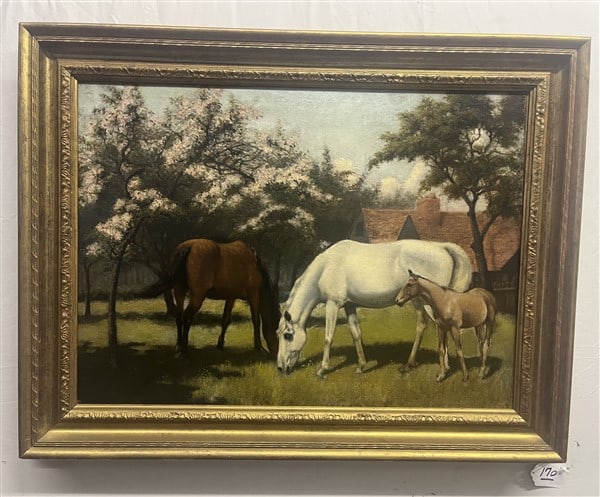Framed O/C, Grazing Horses, Laura Hart 27 x 34: Framed O/C, Grazing Horses, Laura Hart 27 x 34