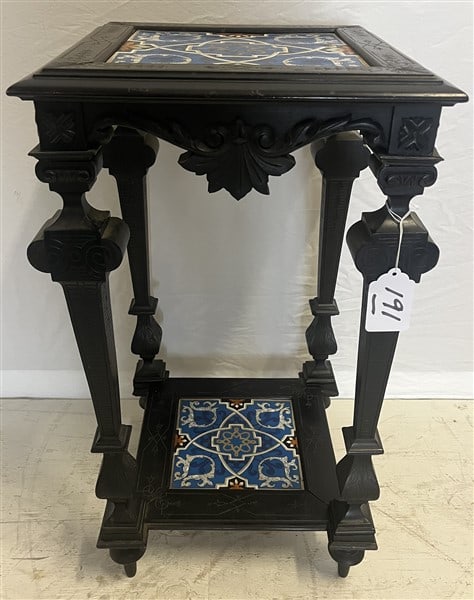 Ebonized Stand with Tile Top 14 1/2" square , 27 1/2" high (1 of 3)