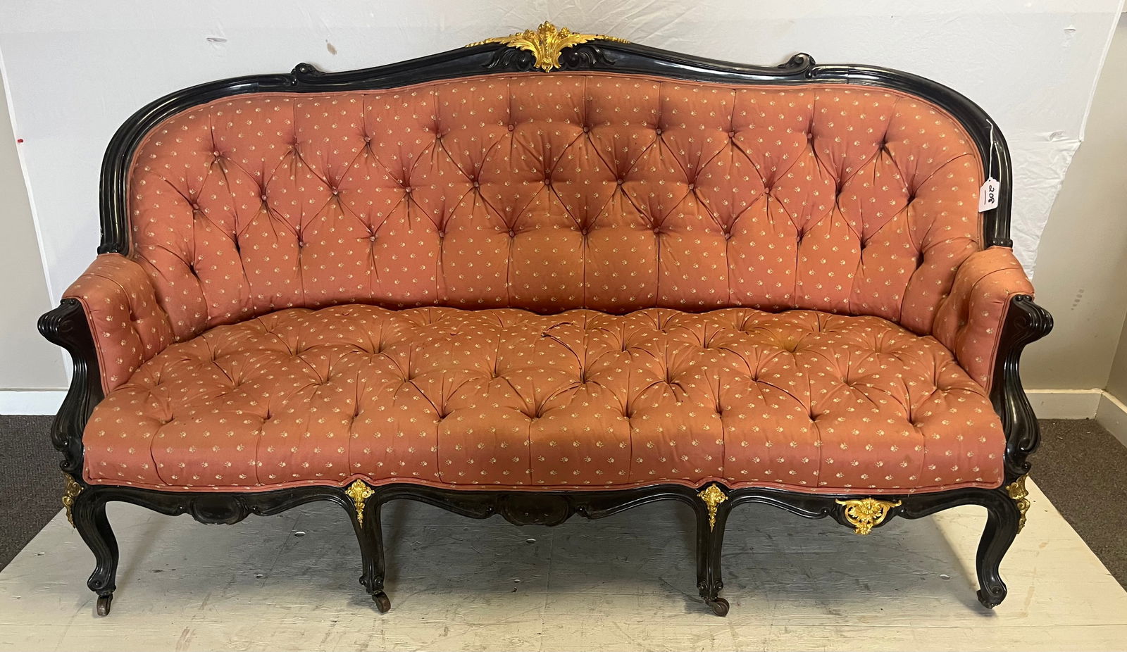 77" Bronze Mounted Victorian Sofa, Leon Marcotte: 77" Bronze Mounted Victorian Sofa