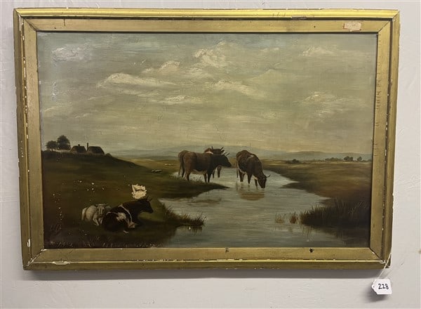 19th Cent O/C " Cows in the Marsh" sgnd 32 x 45 (1 of 5)