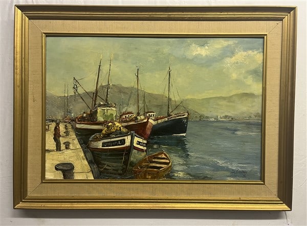 O/C Harbor Scene sgnd S. Pitcher 27 x 37 (1 of 3)