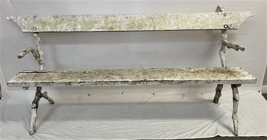 Antique Iron and Wood Root Bench