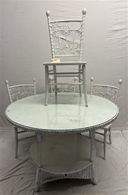 Antique Wicker Table with 4 Chairs