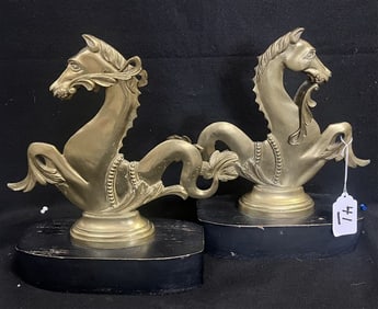 Pr. of Brass 14.5" Horses on Wooden Bases