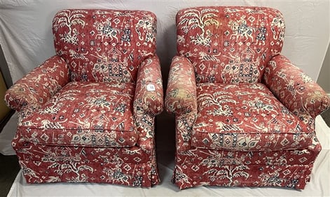 Pr. of Country Swivel Club Chairs with Ottomans