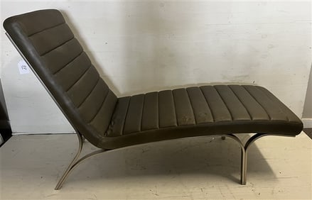 West Elm Leather and Chrome Modern Chaise