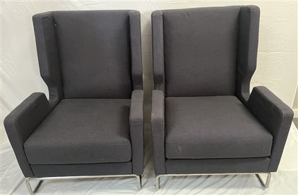 pr. of Upholstered and Chrome Arm Chairs by "Gus"