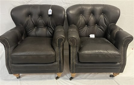 Pr. of Leather Club Chairs