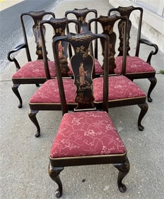 6 Hand Painted Oriental Dining Chairs