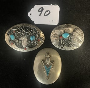 3 Native American Silver & Turquoise Buckles