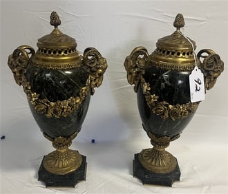Pr. of 16.5" Marble & Bronze Castellettes