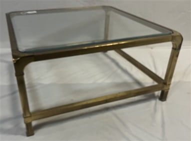 Stylish Mid-Cent. Brass & Glass Low Table 34" squared x 17"h
