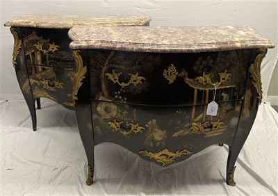 Matched Pr. 2 Drawer Marble Top Consoles