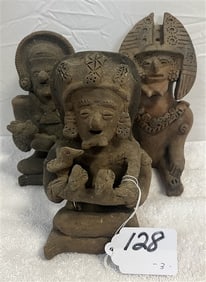 3 Pre-Columbian Archeological Ceremonial Figures