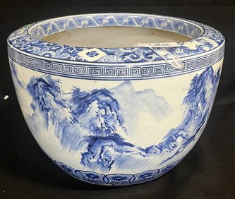 19th Cent. Blue and White Hibachi - 18" diameter