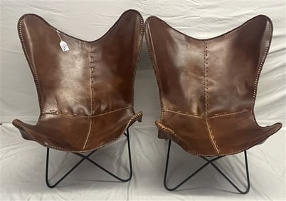 Pr. Hand Stitched Modern Leather Chairs