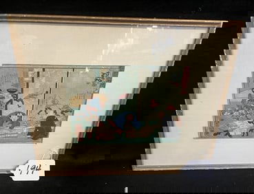 Vintage Hand Colored Oriental Print - Approx. 13" x 15"