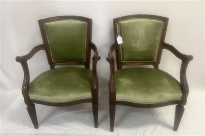 2 Walnut Upholstered Arm Chairs