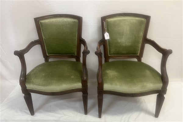 2 Walnut Upholstered Arm Chairs (1 of 2)