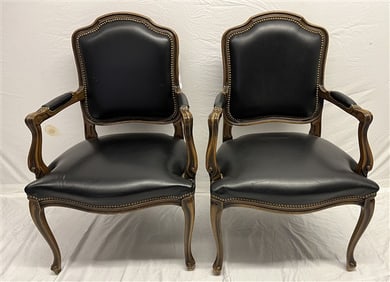 Pr. of French Leather Arm Chairs