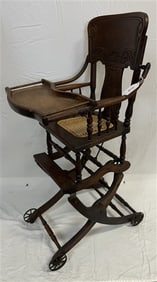 ca. 1900 Child's High Chair and Stroller in Original Finish
