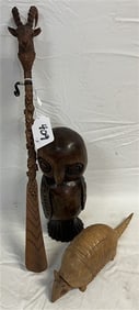 Armadillo and Ram's Head Shoe Horn Carved Owl