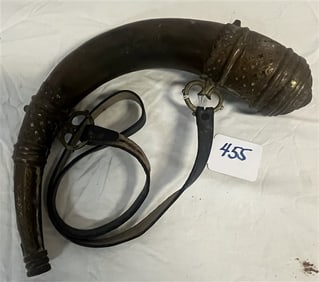 Powder Horn with Brass Ornamentation