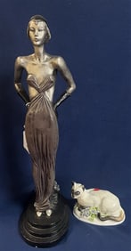 23" Art Deco Sculpture and Porcelain Cat