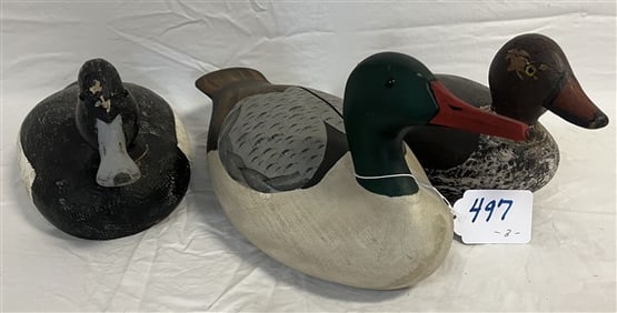 3 Hand Carved Duck Decoys