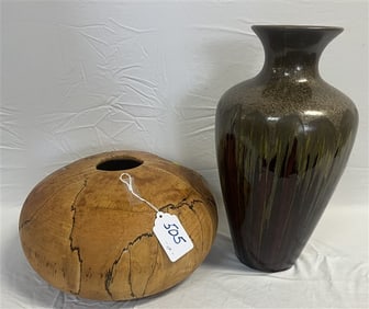 Artist Signed Gourd and Pottery Vase