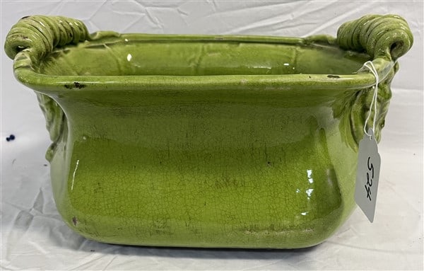 Green Glazed Ceramic Planter 16" L x 8"h (1 of 3)