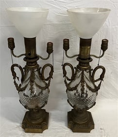 Pr. of 30" Ormolu Mounted Crystal Lamps