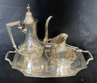Sterling Silver Chocolate Pot, Tray, Sugar and Creamer - approx. 36 Troy