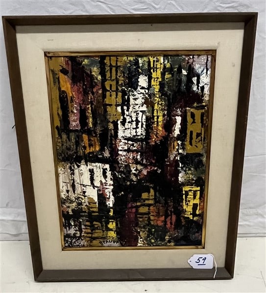 Mid-Cent Abstract on Board - Signed Beauvais 162 (1 of 3)