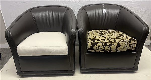 Pr. of 30 Year Old Drexel Leather Swivel Chairs Chairs Recovered in White Original Covers Included (1 of 3)